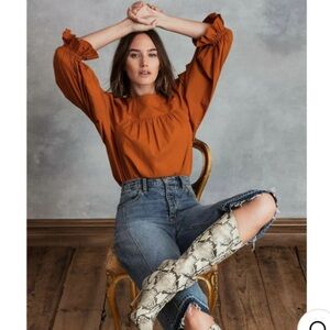 Happy X Nature Women’s Kate Hudson Juliet Blouse Top Orange Boho Feminine Size M